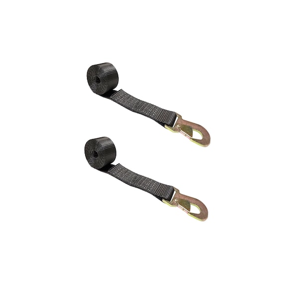 2" x 10' Wheel Lasso Lift Strap w/ Flat Snap Hook Tow Dolly Black, 2PK